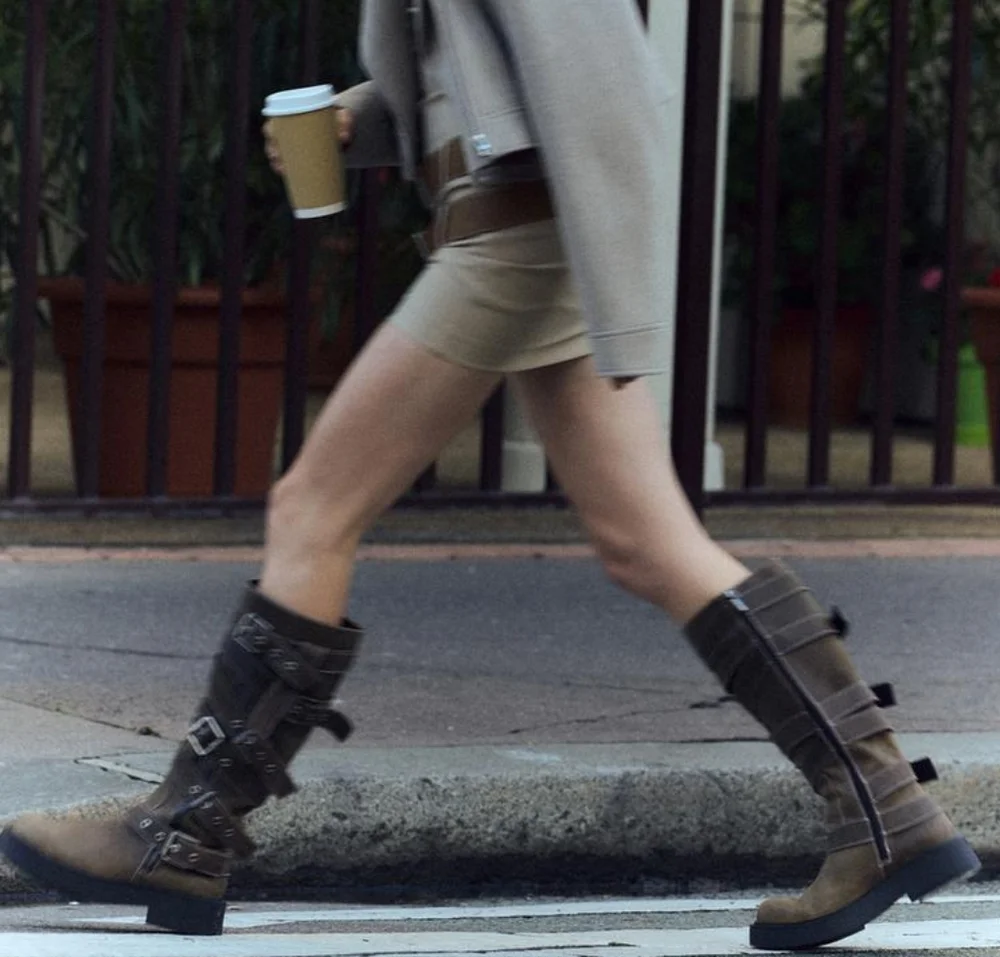 RARE ZARA BUCKLED LEATHER KNEE HIGH BOOTS NWT
